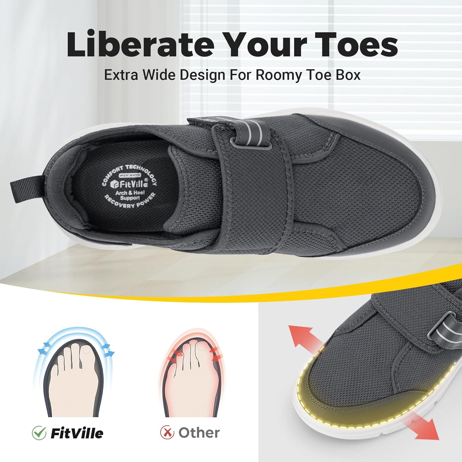 Thumbnail 3 de FitVille Chaussures Diabétiques Homme Extra Larges – Baskets de Rééducation Respirantes