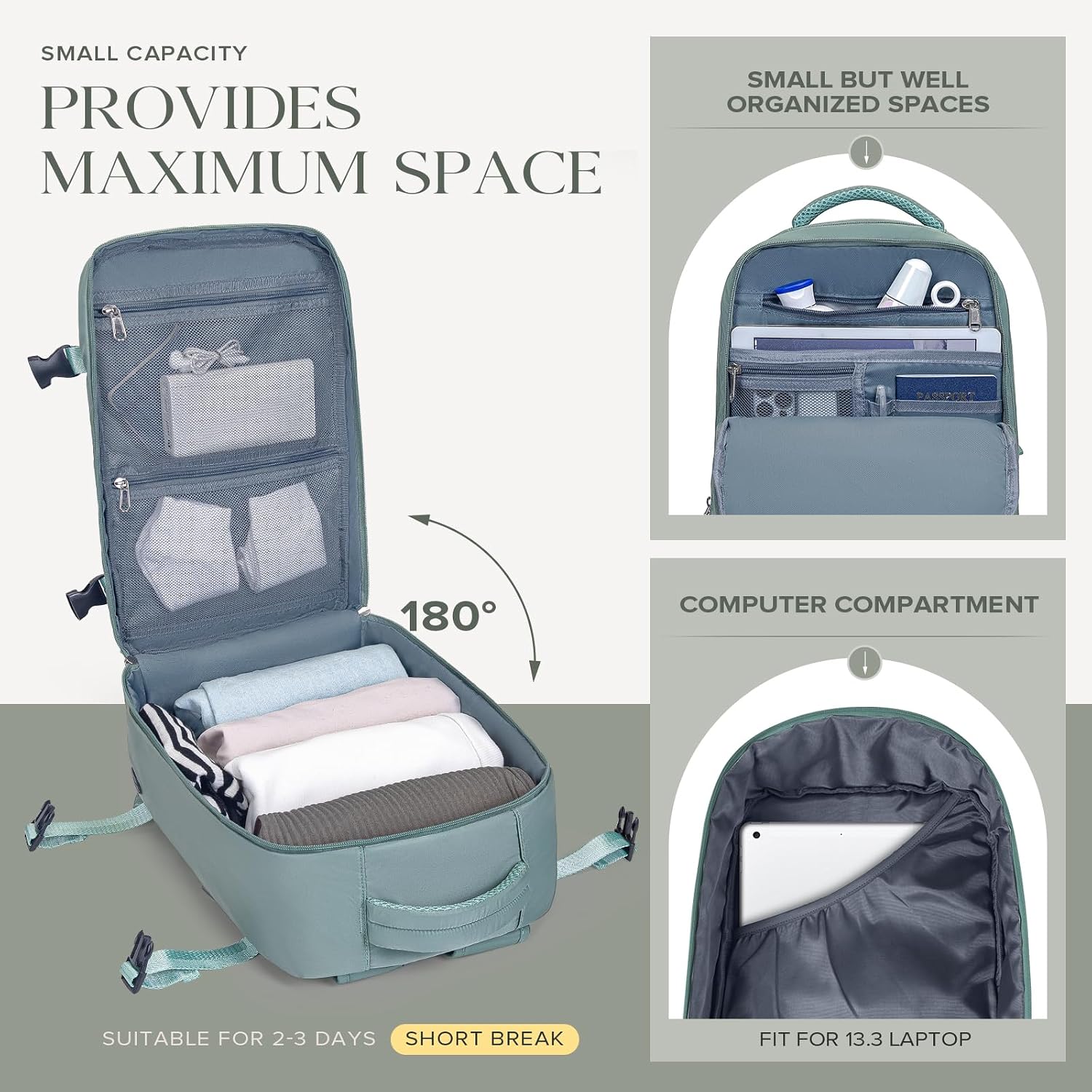 Detalle de Hayayu sac de cabine 40x20x25 pour Ryanair : sac à dos de voyage compact