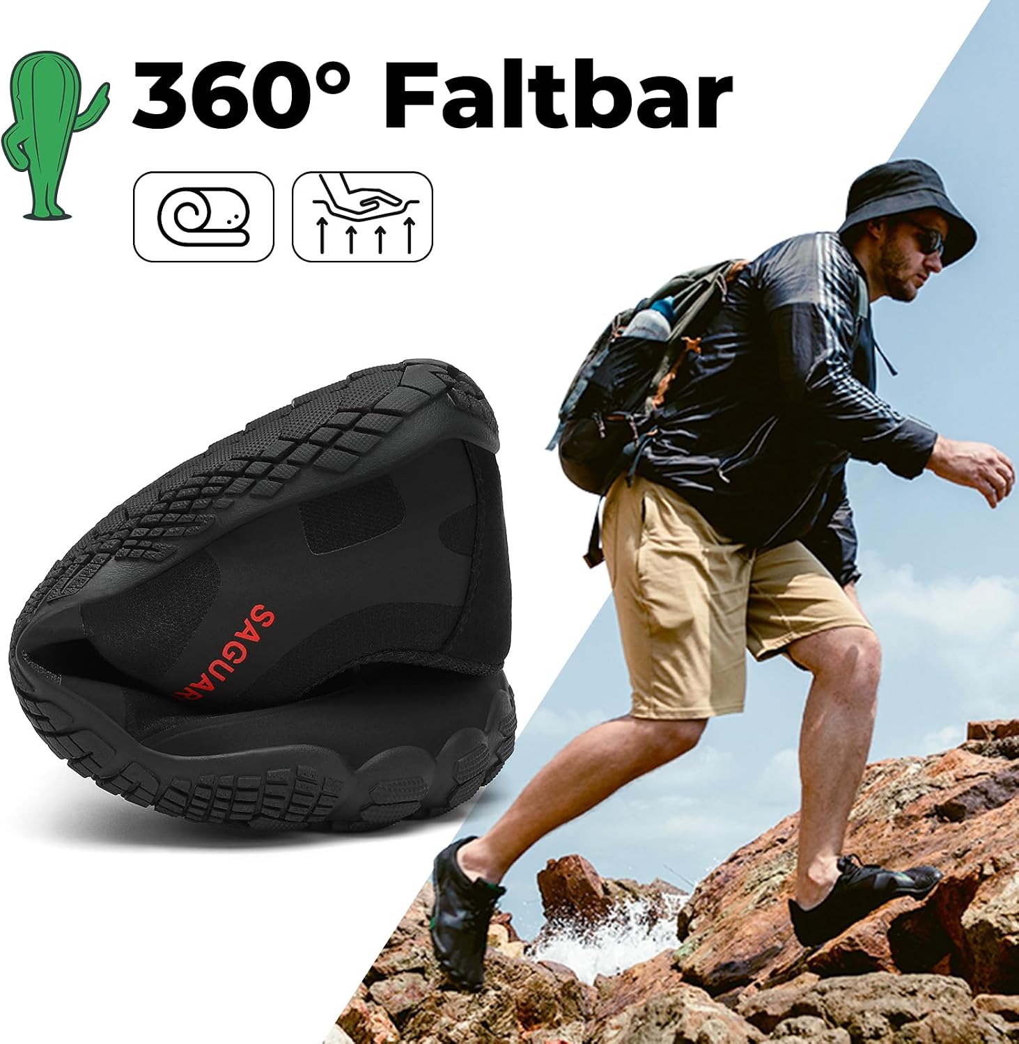 Detalle 2 de SAGUARO Unisex Barfußschuhe Outdoor mit Zehenbereich und Zero-Drop-Sohle (Gr. 36–48)