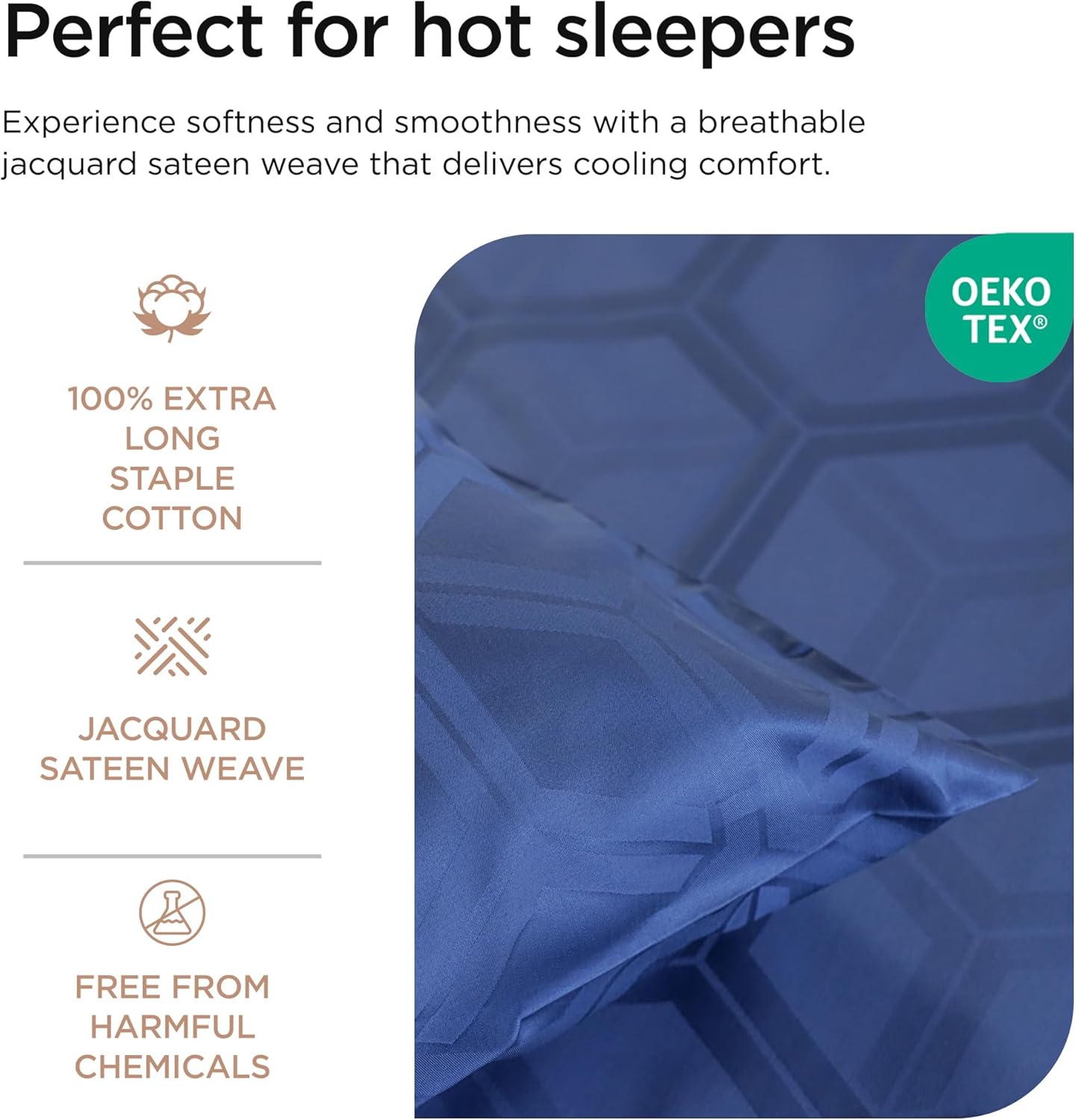 Thumbnail 2 de Threadmill 100% Cotton Sheets for Queen Size Bed — 600 Thread Count Jacquard Sateen, Deep Pocket 16", Folkstone Blue