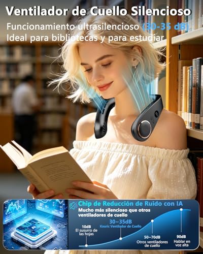 Detalle de Kouric Ventilador de Cuello con Aire Acondicionado Silencioso – 5 Velocidades, Pantalla LED y Batería de 5500 mAh