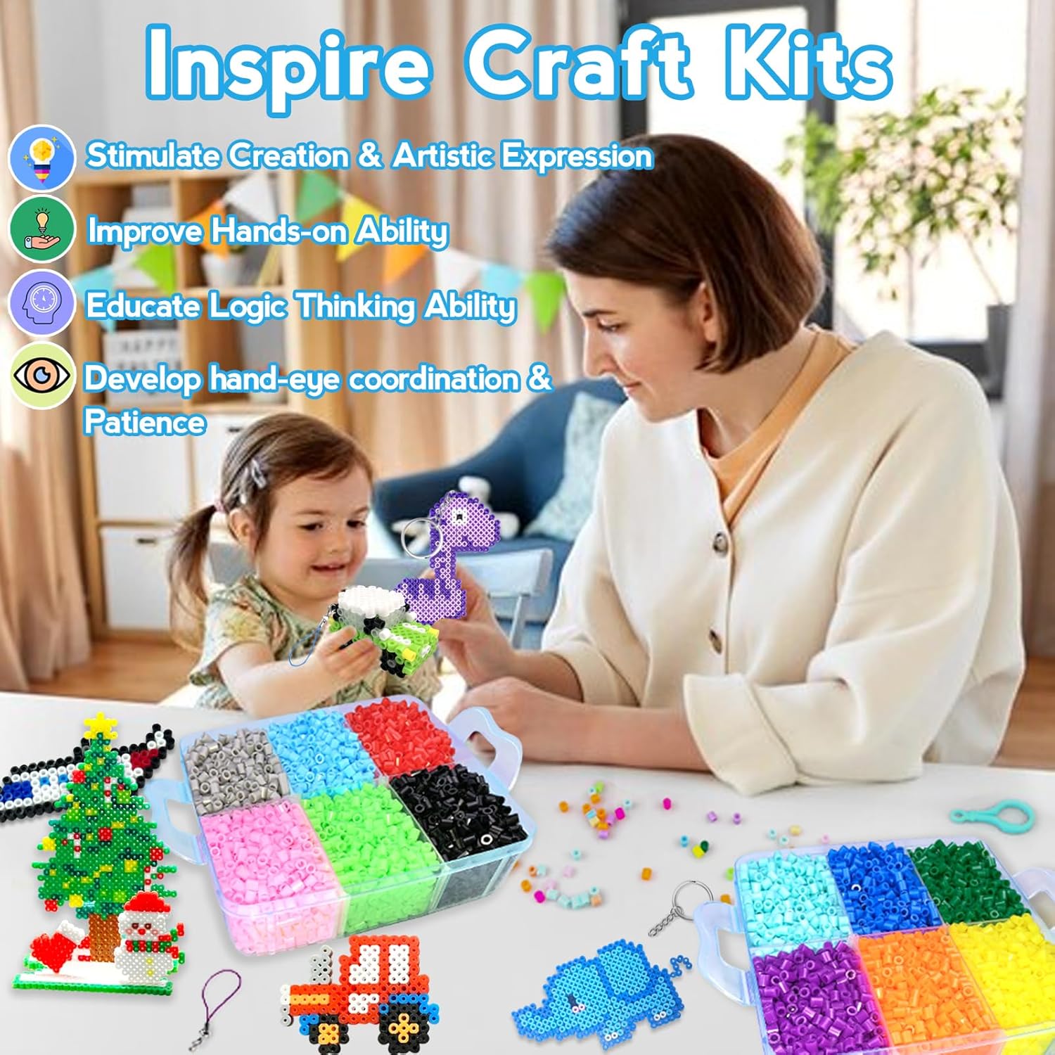 Detalle de 11000 Fuse Beads Kit for Kids – 20 Colours, 5mm Beads, Storage Box & Accessories