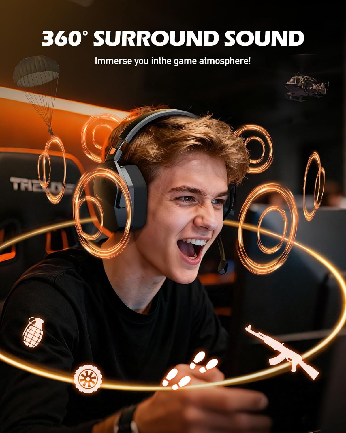 Thumbnail 5 de NUBWO Wireless Gaming Headset with Mic for Ps5 Ps4 PC, Zero Interference, 100-Hour Battery All-Day Play, 23ms Sync​ for Fortnite & Call of Duty/FPS Gamers, Triple Mode All Devices Compatible - Orange
NUBWO Wireless Gaming Headset with Mic for Ps5 P…