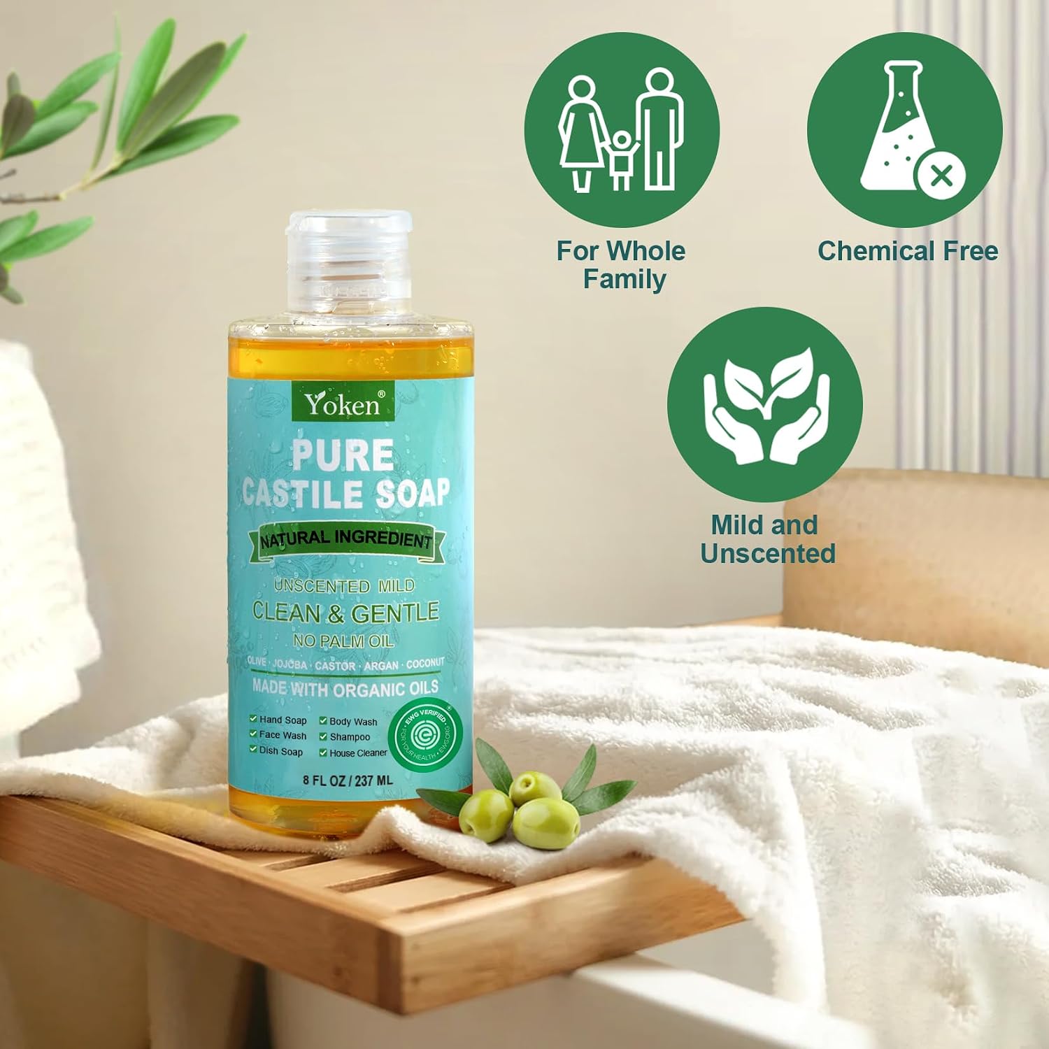 Detalle de Yoken Pure Castile Liquid Soap, 8 oz Unscented with Organic Oils