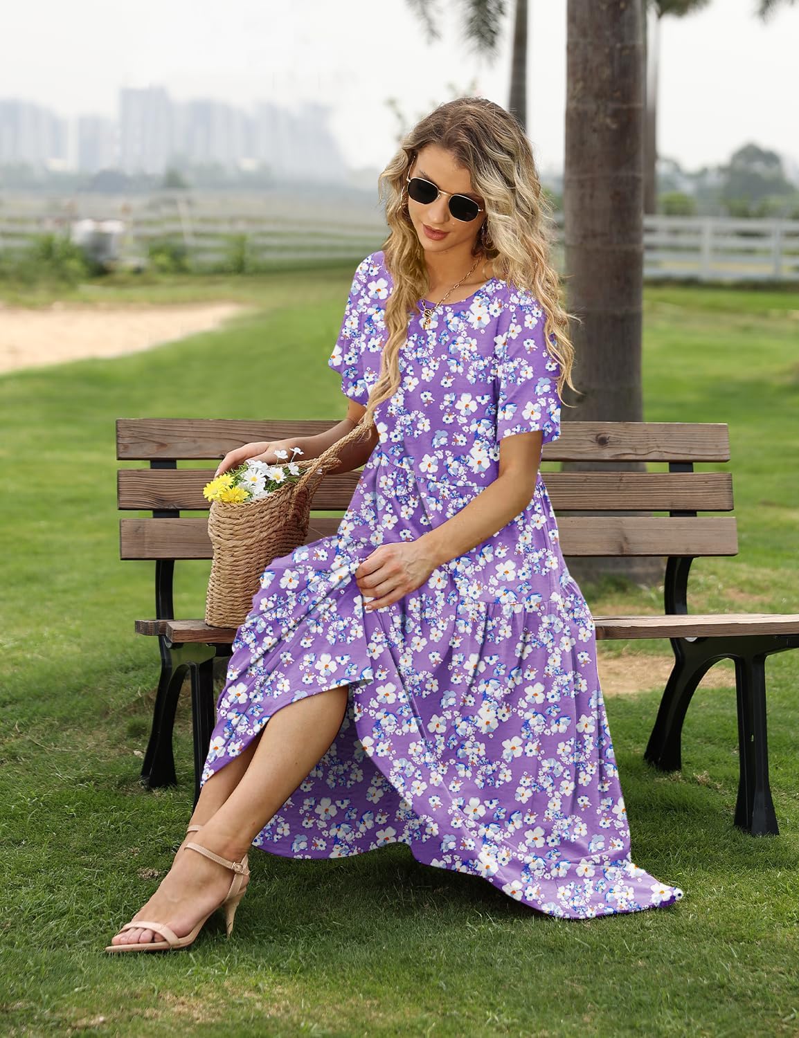 Thumbnail 1 de YESNO Women Casual Loose Bohemian Floral Maxi Dress with Pockets