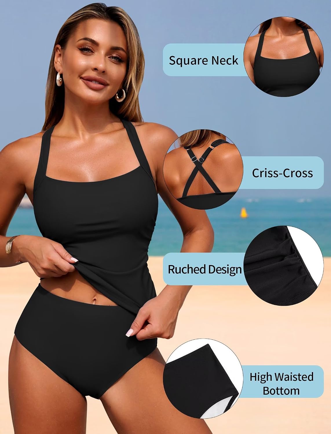 Thumbnail 3 de ZAFUL Women's Tankini Swimsuits: Tummy Control Two-Piece High-Waisted Swimwear