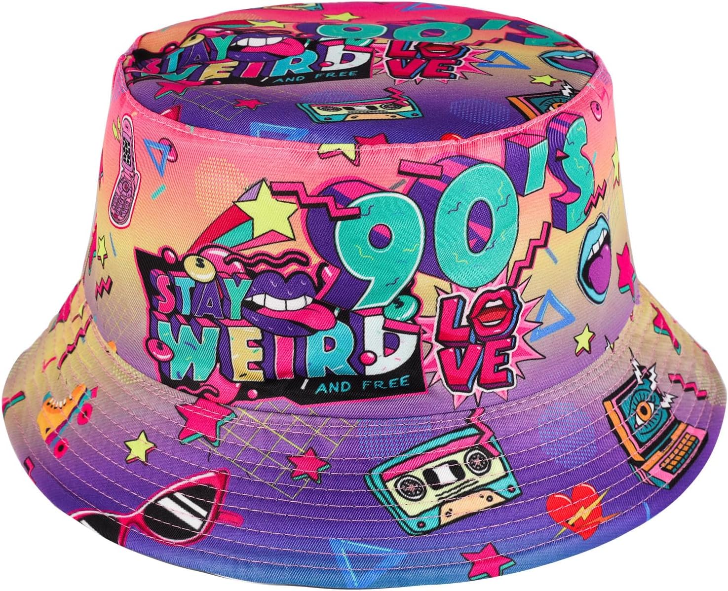 Detalle de MILAKOO Fischerhut Bucket Hat Retro 80er/90er Stil – uni, reversibel, doppelseitig