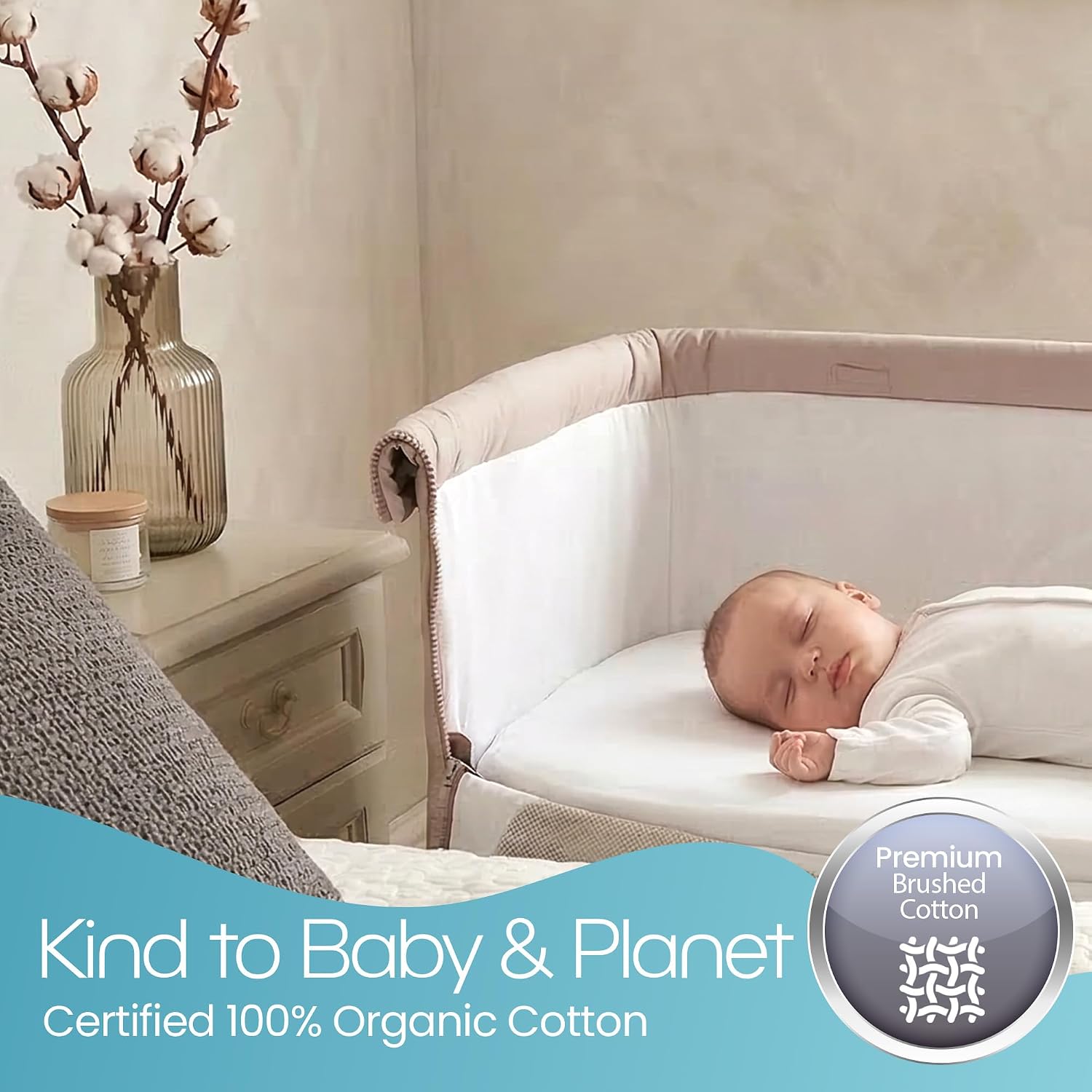 Thumbnail 4 de Next To Me Crib Sheets 51x85cm — 2-Pack Organic Cotton, Breathable and Secure Fit for Bedside Cribs