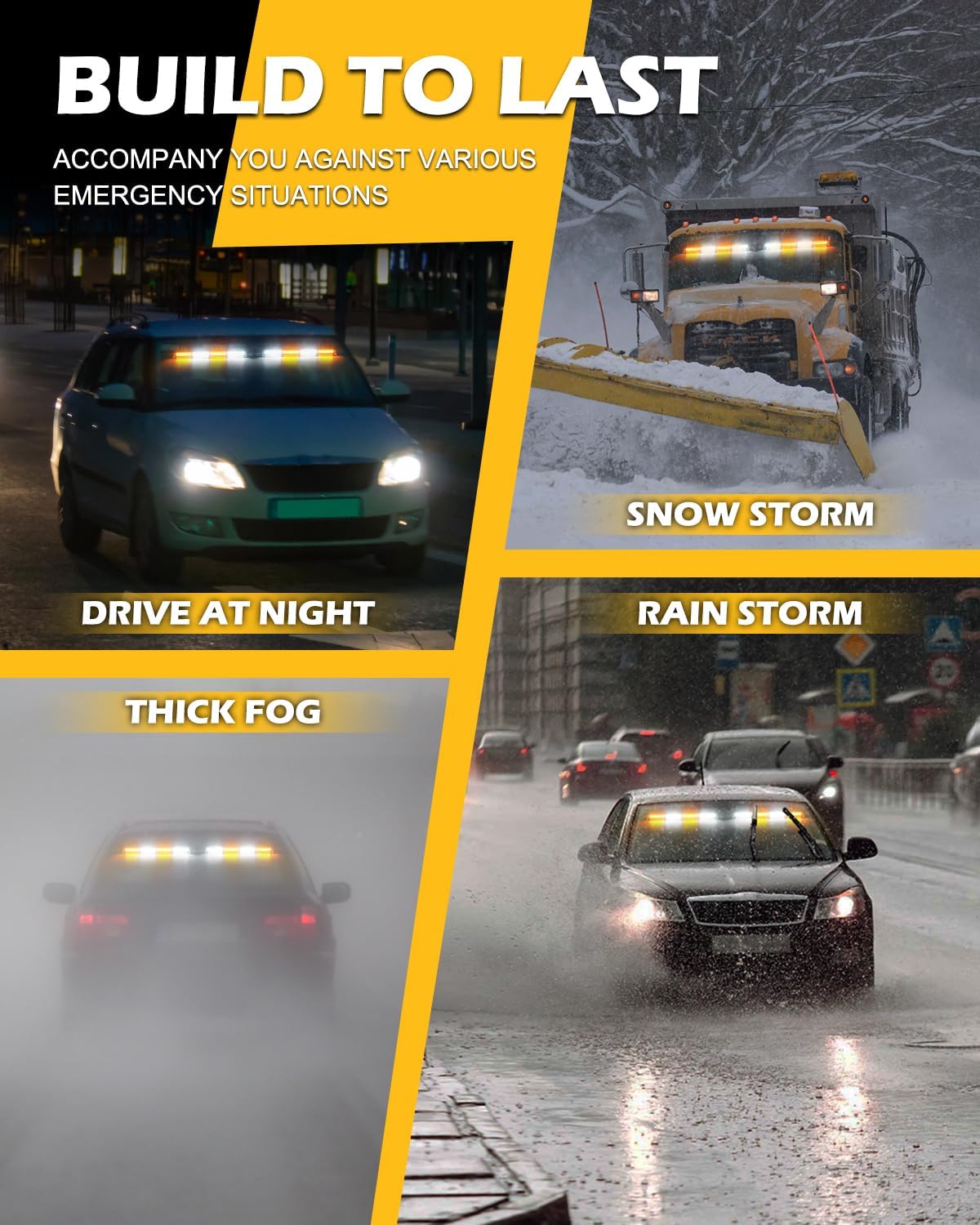 Thumbnail 6 de HLauto 604N Emergency Dash Strobe Lights: 2x16.8 inch Amber/White Safety Light Bar