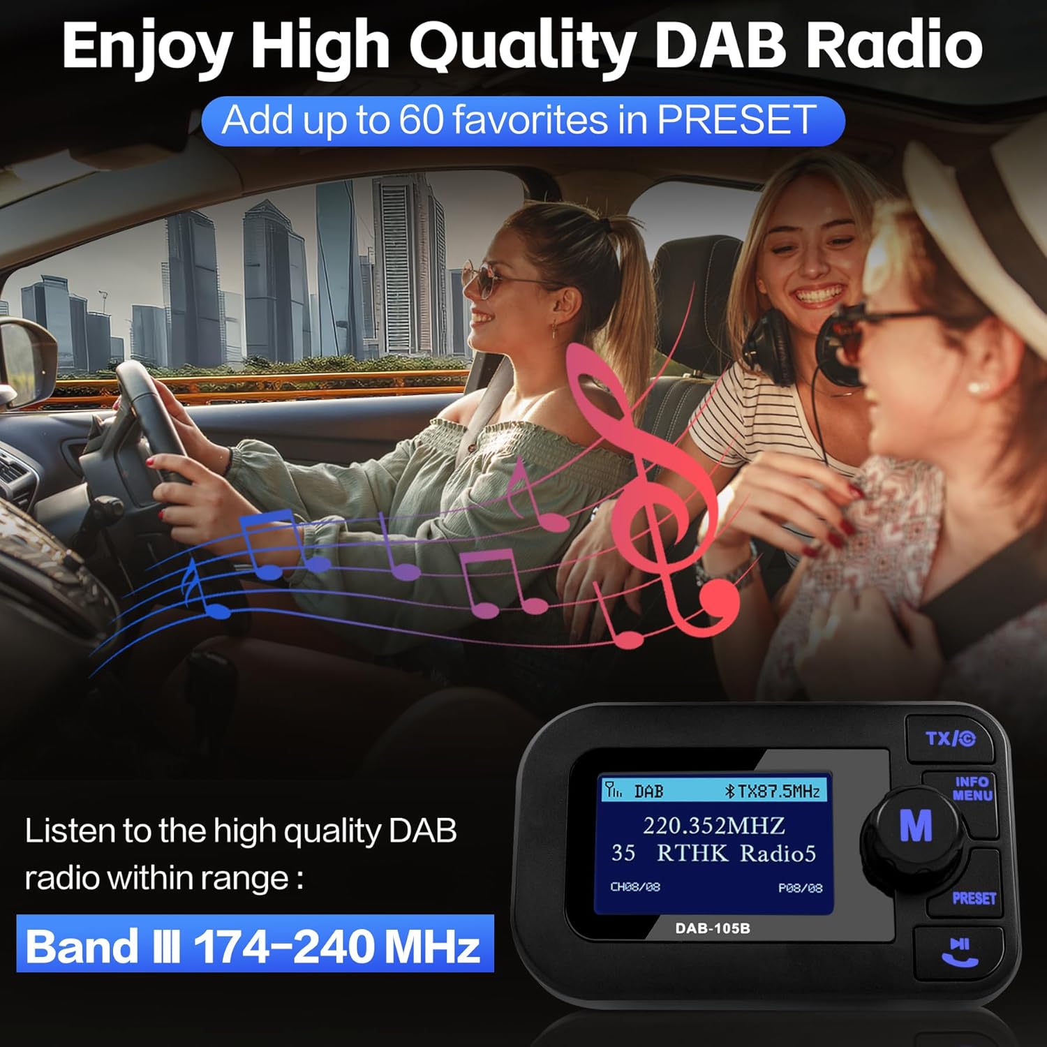 Thumbnail 4 de DeeprBetter DAB+ Adapter für Autoradio mit 2,3-Zoll-LCD, Bluetooth-Freisprechen und AUX/ FM-Übertragung