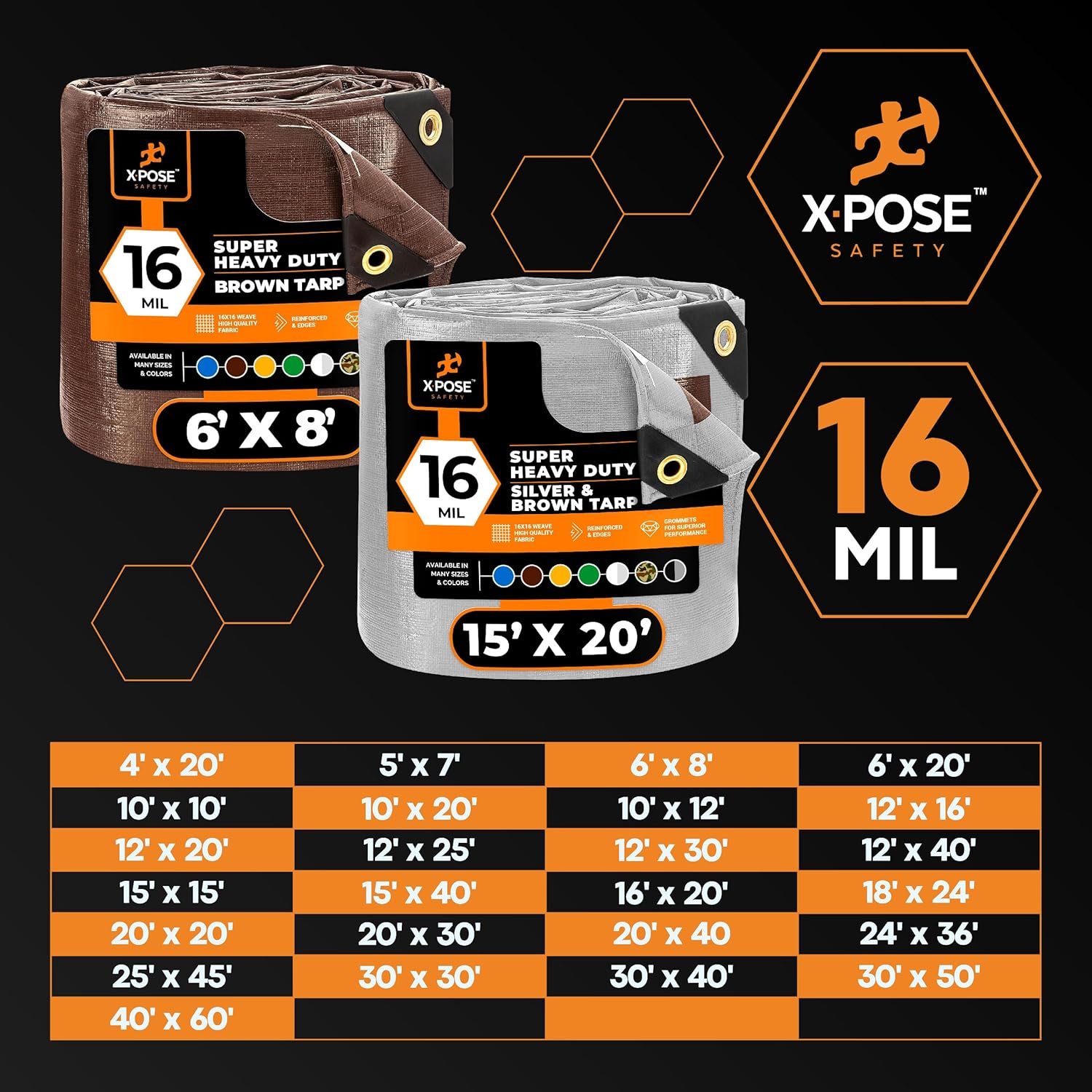Thumbnail 6 de Xpose Safety 4x20 ft Poly Tarp: 16 mil, UV-Resistant, Reinforced Brown Poly Tarp