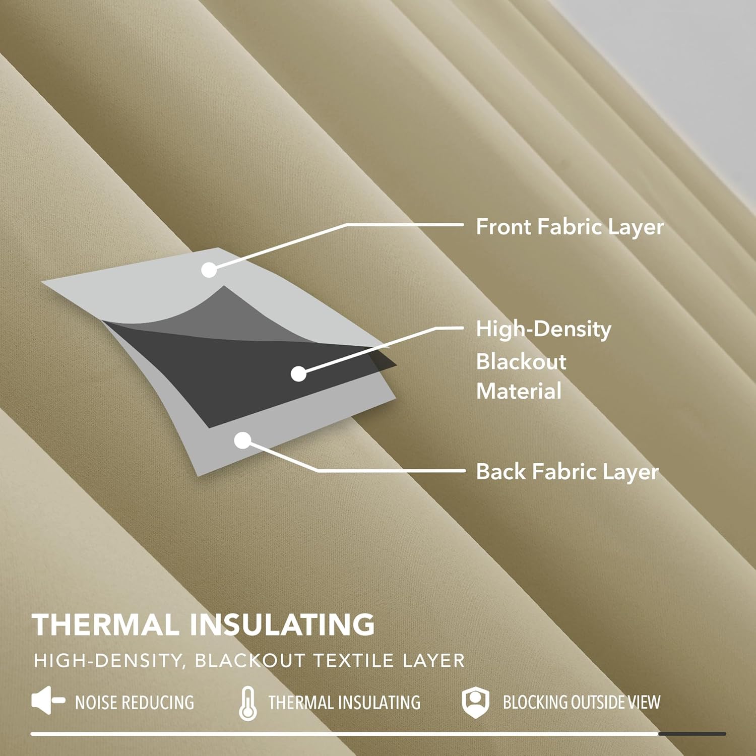 Thumbnail 4 de Deconovo Verdunkelungsvorhänge mit Kräuselband, 2er Set, 280x140 cm, Beige – Thermogardine