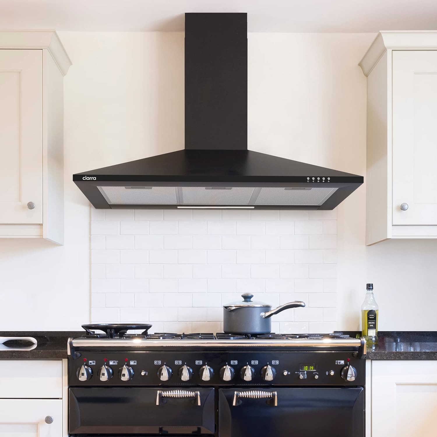Detalle de CIARRA CBCB9201 Hotte Murale 90 cm – Classe A++ et finition Noir Mat