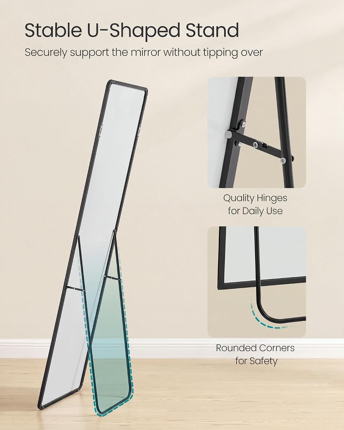Detalle de SONGMICS BERIT Collection LFM034B01 Full-Length Mirror, 150 x 40 cm, Matte Black