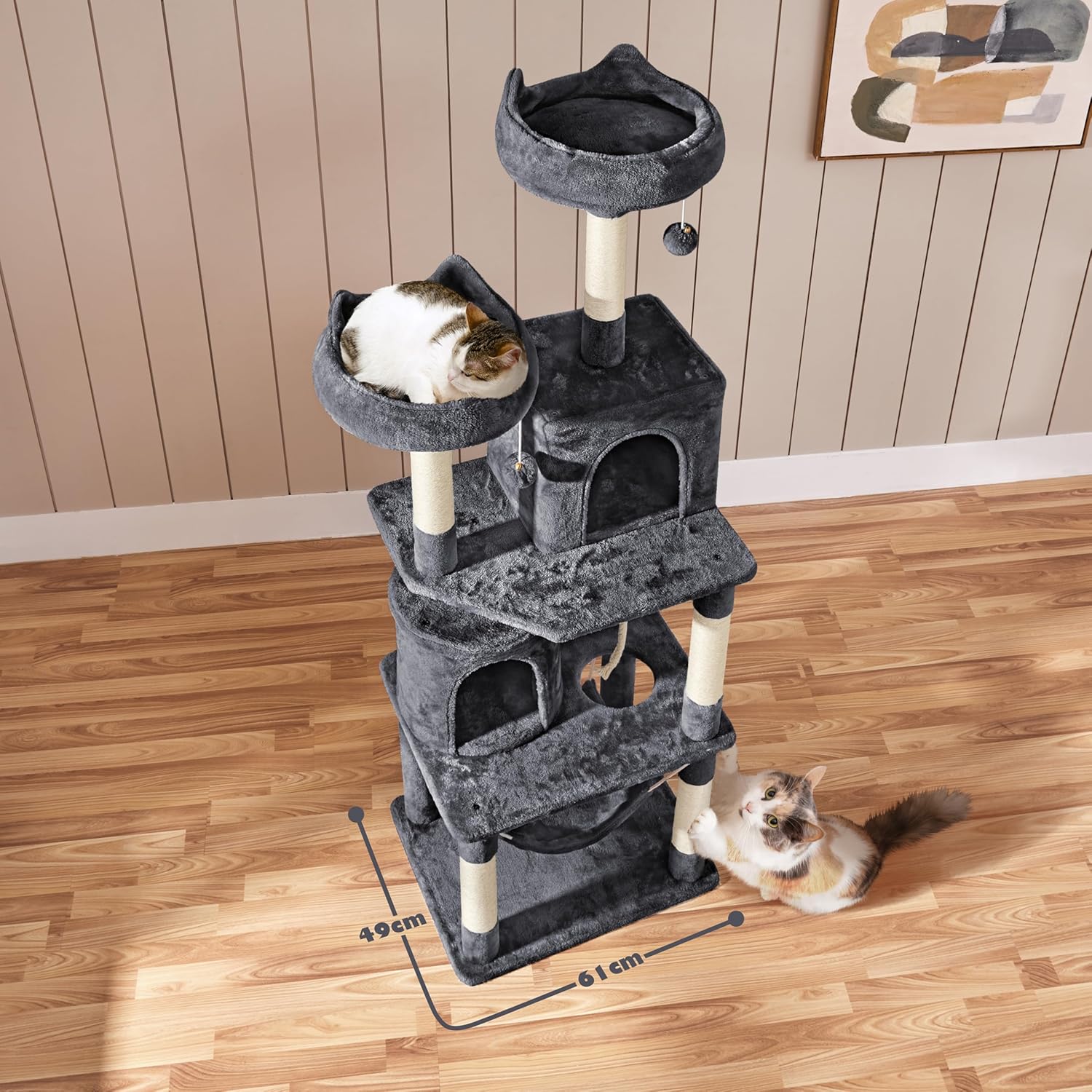 Thumbnail 4 de Yaheetech Albero tiragraffi per gatti adulti grandi con 2 palle e sisal grigio scuro (179 cm)