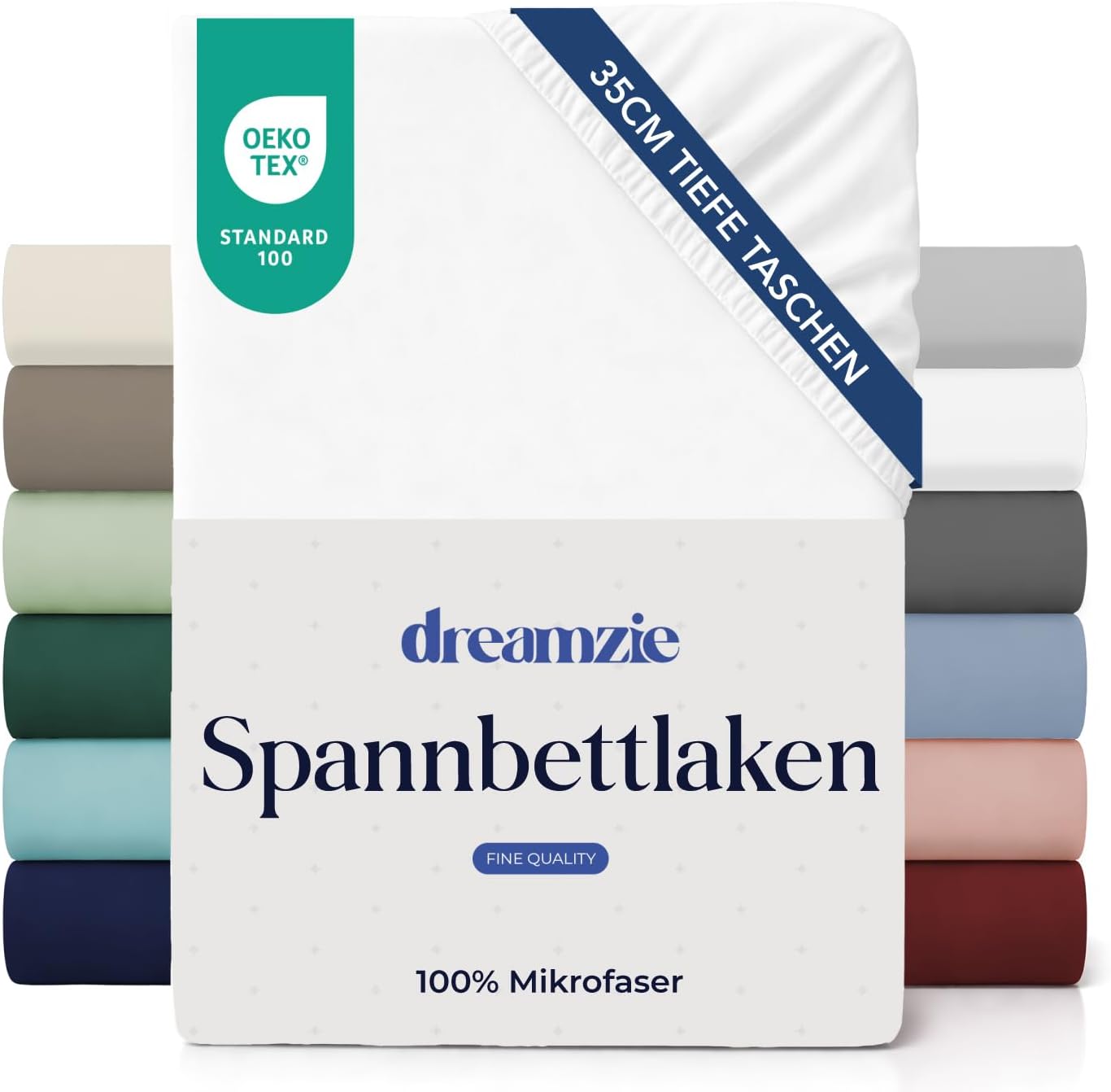 Detalle de Dreamzie Spannbettlaken 160 x 200 cm – 35 cm Tiefe Tasche, 100% Mikrofaser, Elfenbein