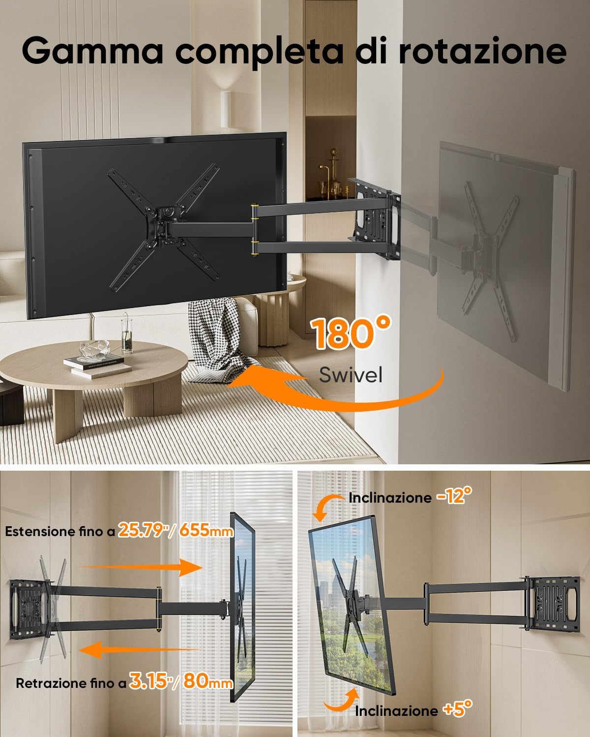 Detalle de WHYFONE Supporto TV parete girevole 655 mm