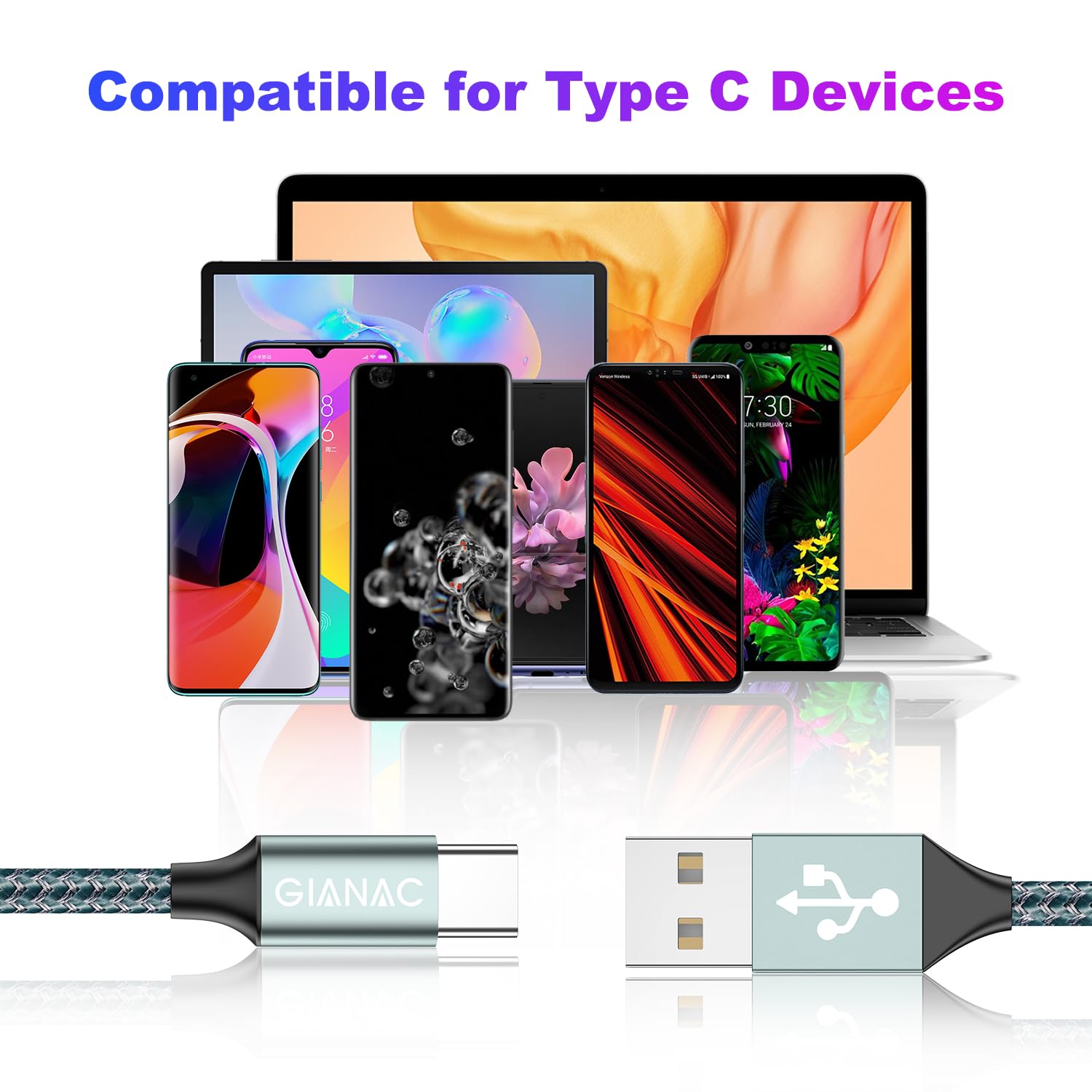 Thumbnail 6 de GIANAC USB C Kabel 2 m, 2er-Pack, 3,1 A