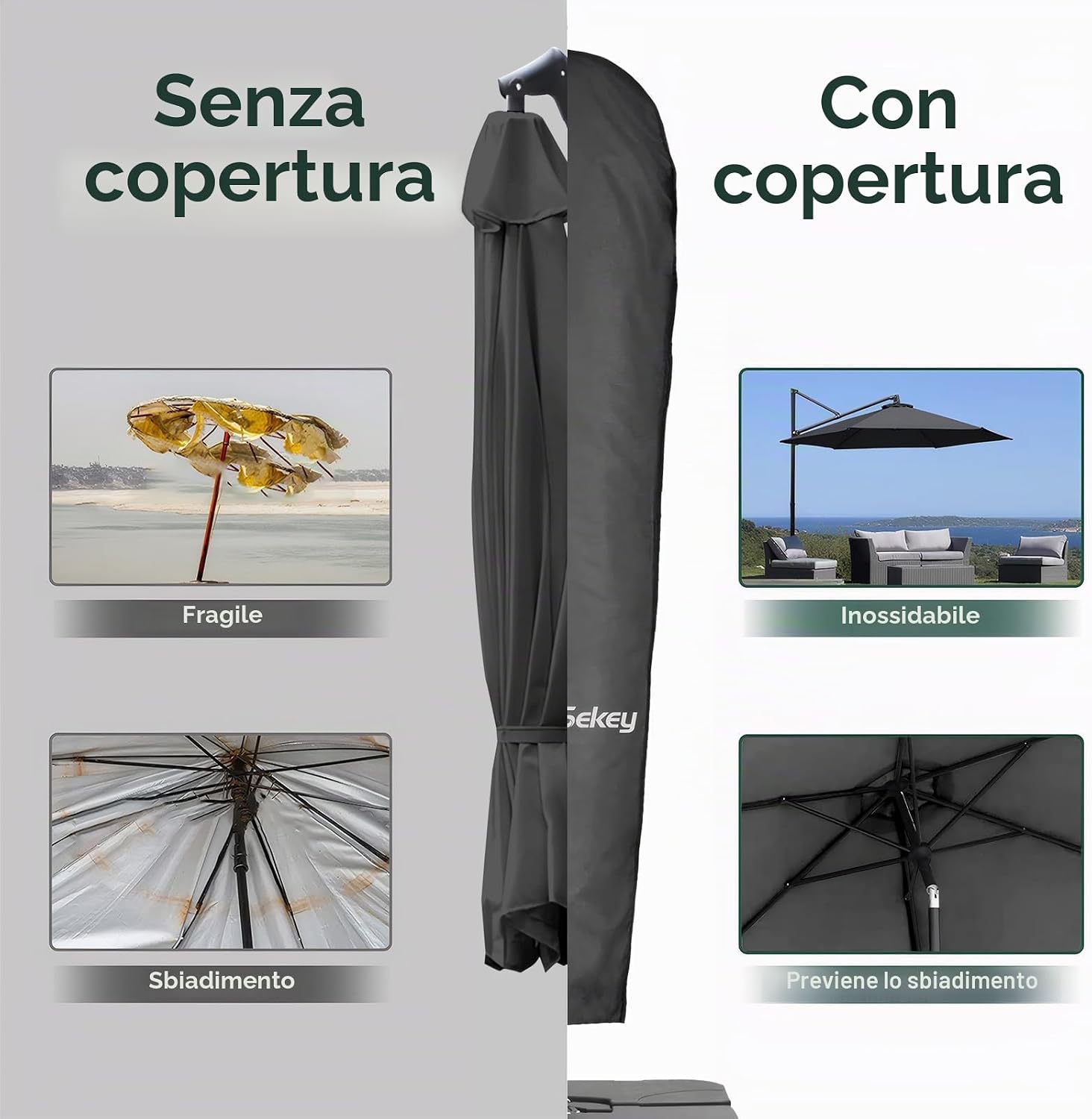 Thumbnail 3 de Sekey custodia per ombrello a lampione 265×48/70 cm in poliestere impermeabile e anti-UV