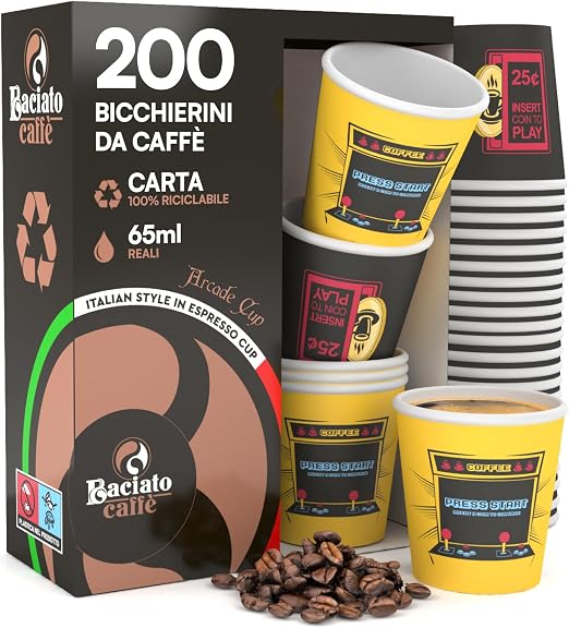 ArcadeCup - 200 vasos de papel biodegradables para café