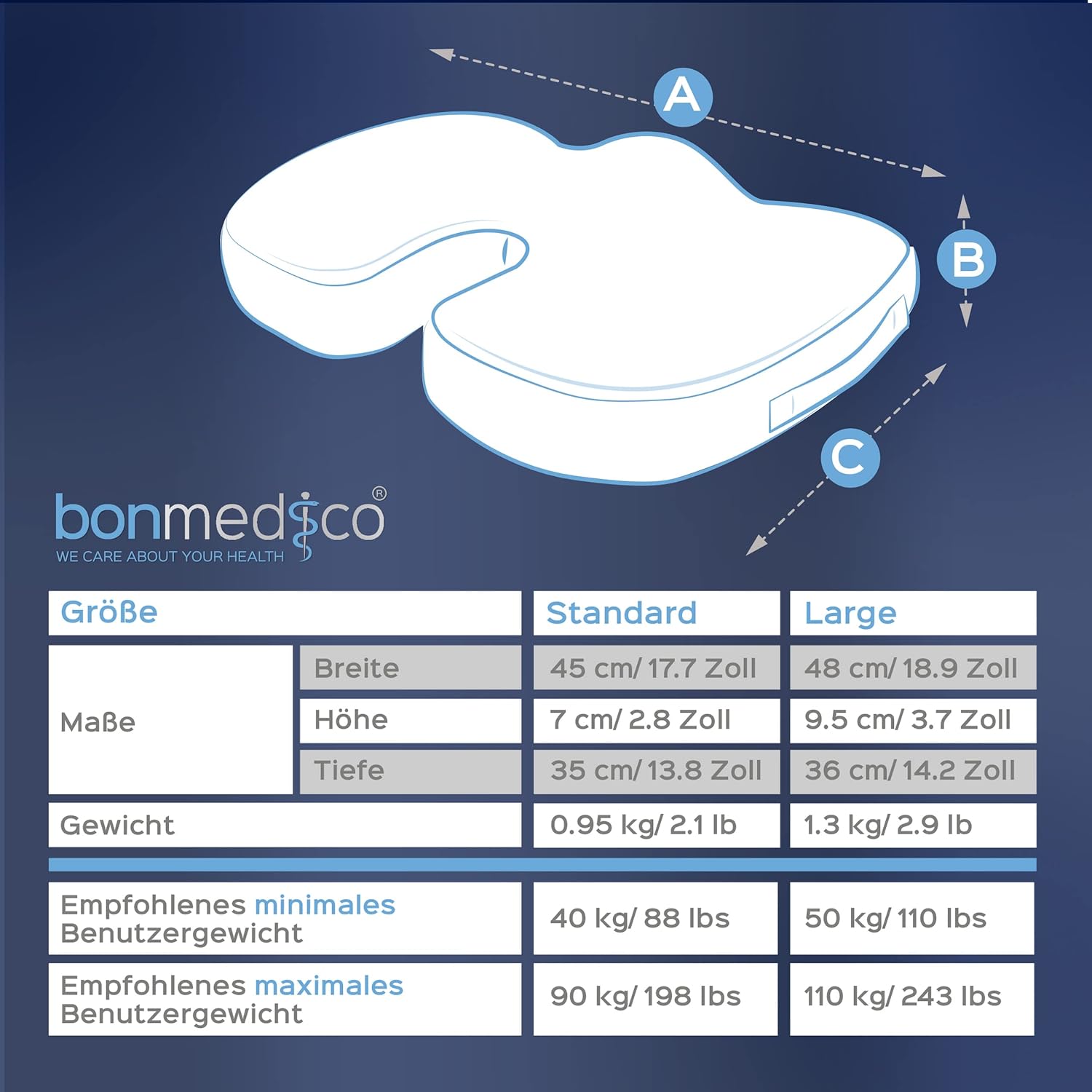 Detalle 2 de bonmedico Sitzkissen orthopädisch – Memory Foam Gel, 48×36×9,5 cm