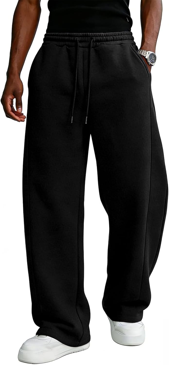 Detalle de PIDO YOGA Men's Fleece Sweatpants, Wide-Leg Fit, Drawstring Waist and Pockets
