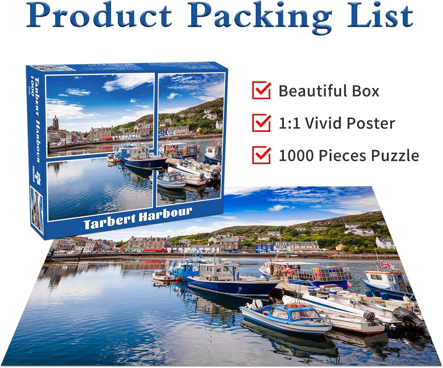 Thumbnail 5 de Tarbert Harbour 1000-Piece Jigsaw Puzzle for Adults (Tarbet Fishing Town scene)