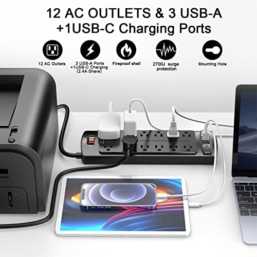 Detalle de ALestor 6 Ft Surge Protector Power Strip with 12 Outlets and 4 USB Ports