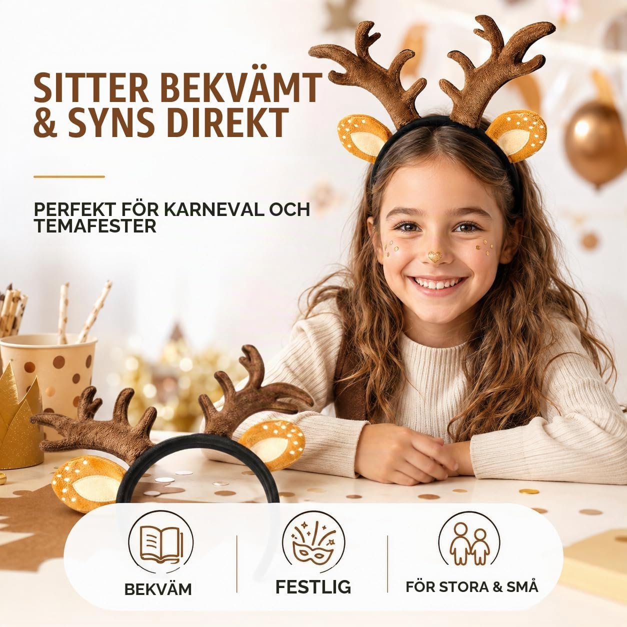 Detalle 2 de TK Gruppe Timo Klingler hårband med renhorn för karneval och maskerad