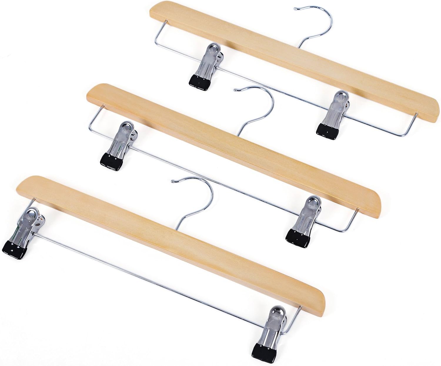 Detalle 2 de SONGMICS Solid Wood Skirt & Trousers Hangers (Pack of 8) with Non-Slip Clips, 360° Swivel CRW008-8