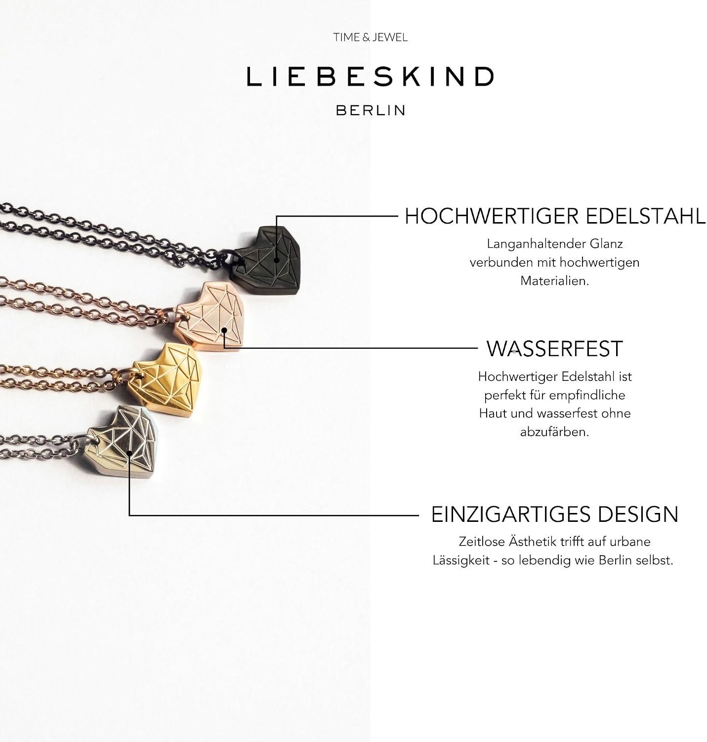Detalle de LIEBESKIND Damen Armband Herz Edelstahl Silber 20 cm – zeitloses Schmuckstück