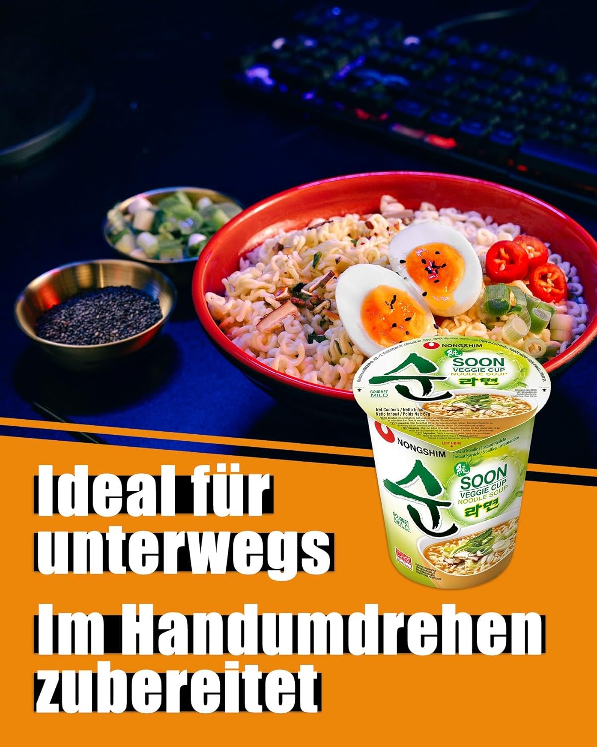 Thumbnail 4 de Nong Shim Soon Veggie Ramyun Koreanische Gemüse-Cup-Suppe, mild – 6er Pack à 67 g