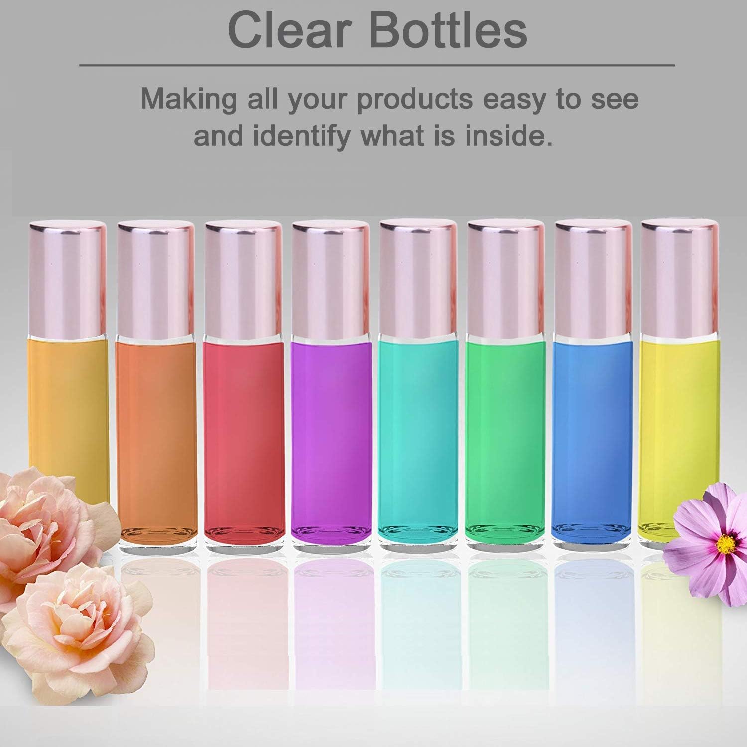 Detalle de Alledomain 10Pcs 10ml Essential Oil Roller Bottles (Refillable Glass Roll-On Set)