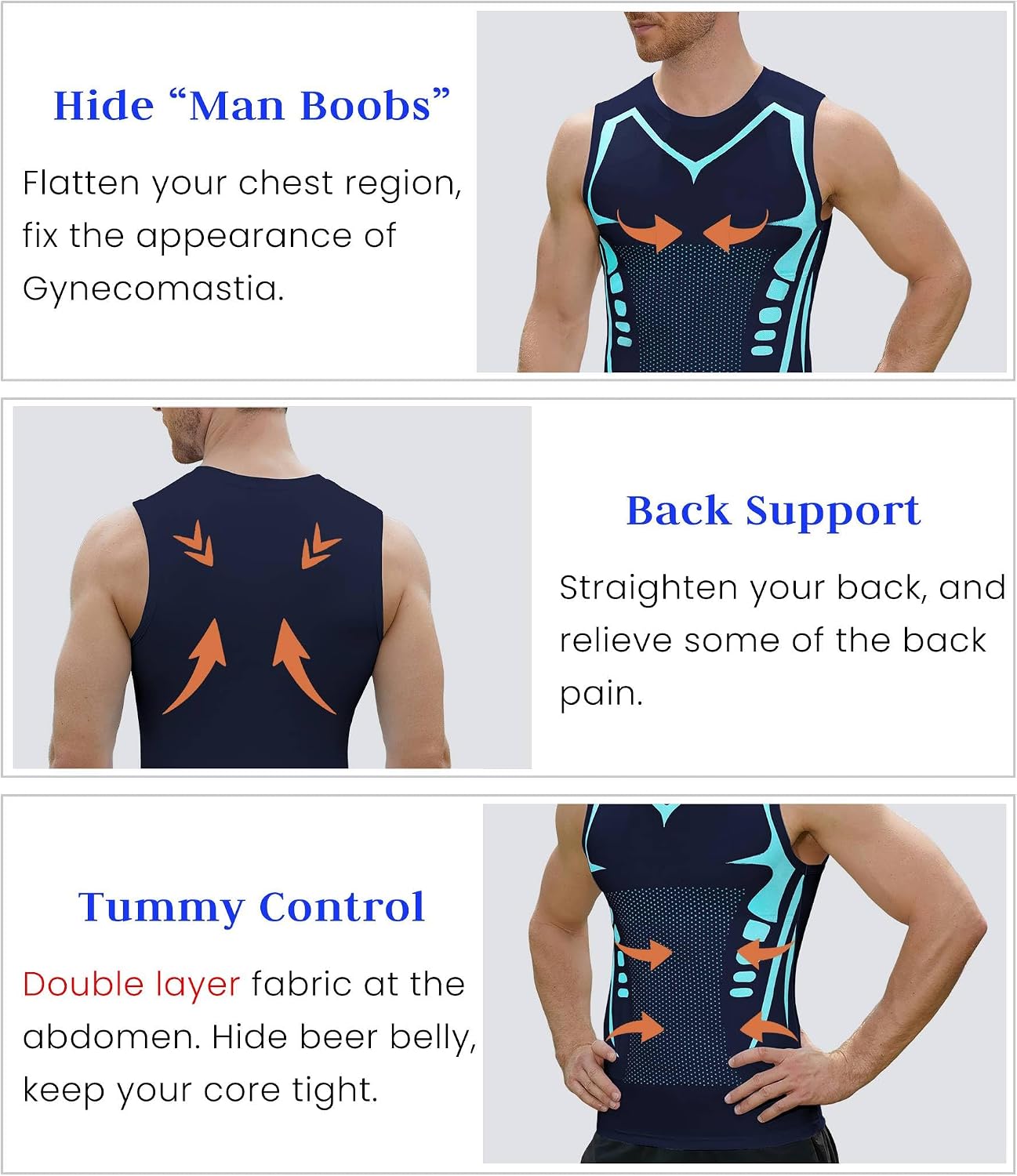 Detalle de XINGCOOL Compression Shirt Men Slimming Body Shaper Vest – Crewneck Undershirt for Tummy Control