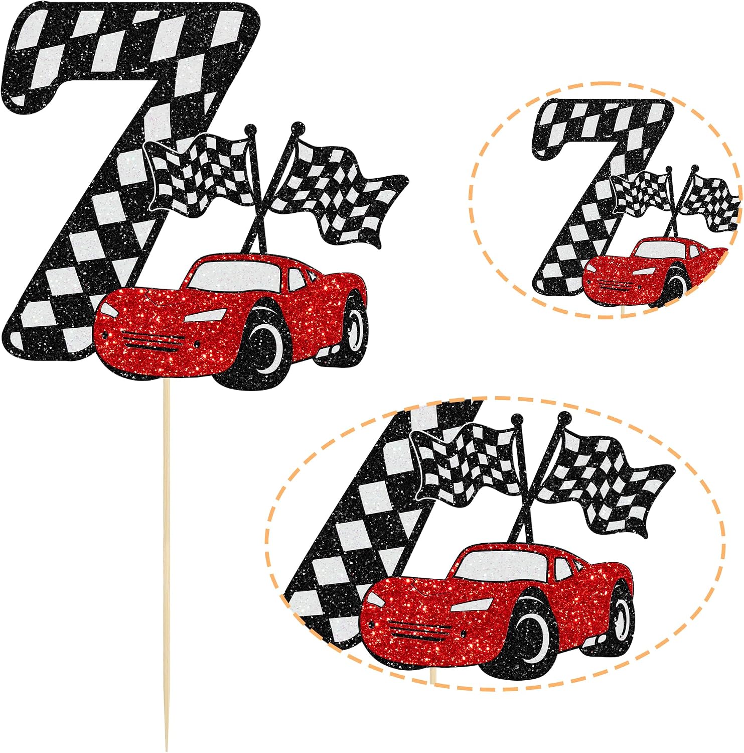 Detalle de Gyufise 7th レースカーケーキトッパー グリッター・チェッカーフラッグテーマ