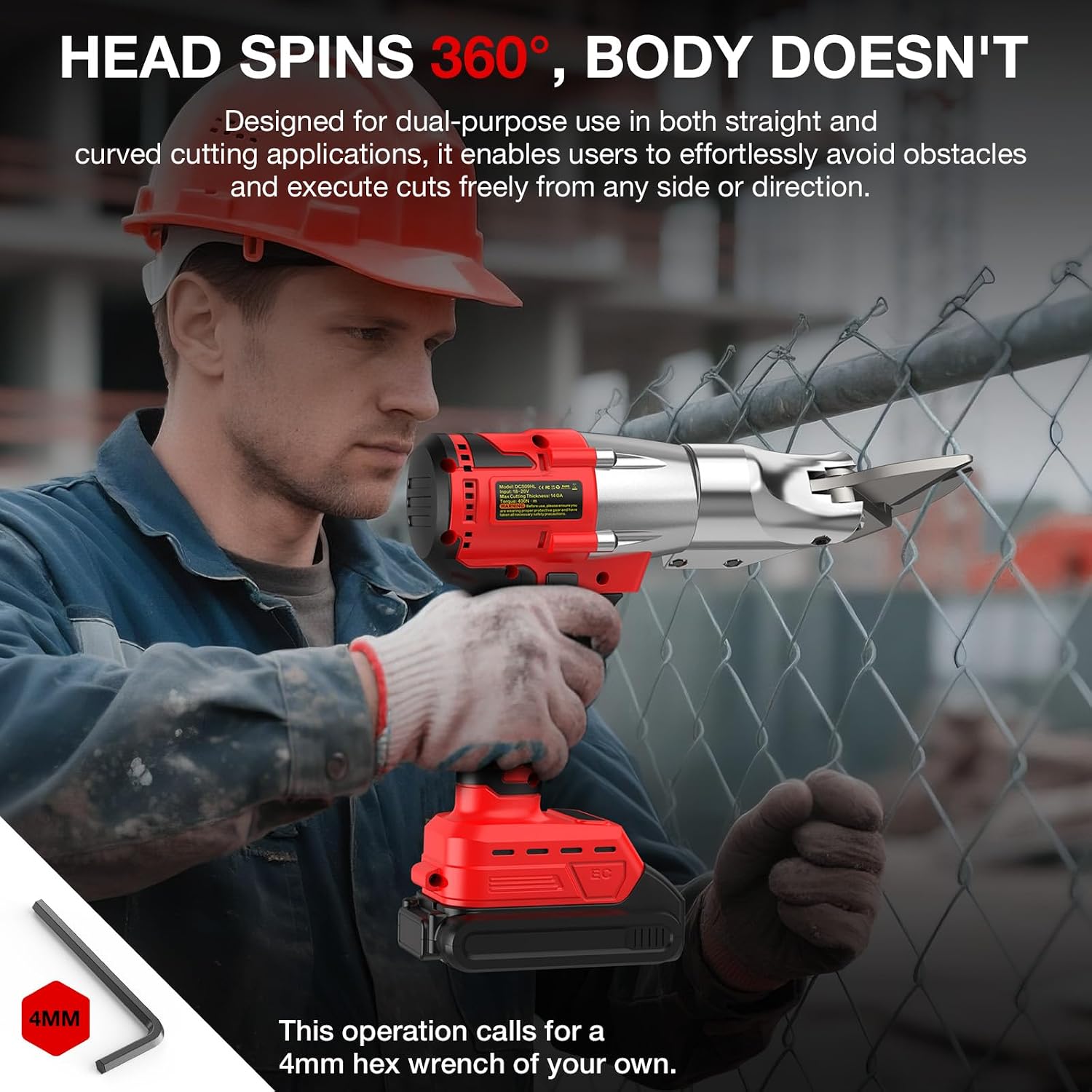 Detalle 2 de PropeLannt MWQ007K Cordless Metal Shears, 14-Gauge Cutter with 360° Pivoting Head