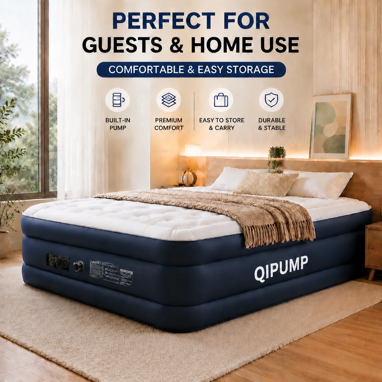Detalle 2 de QIPUMP 801 Queen Air Mattress with Built-In Pump, 19-Inch Raised