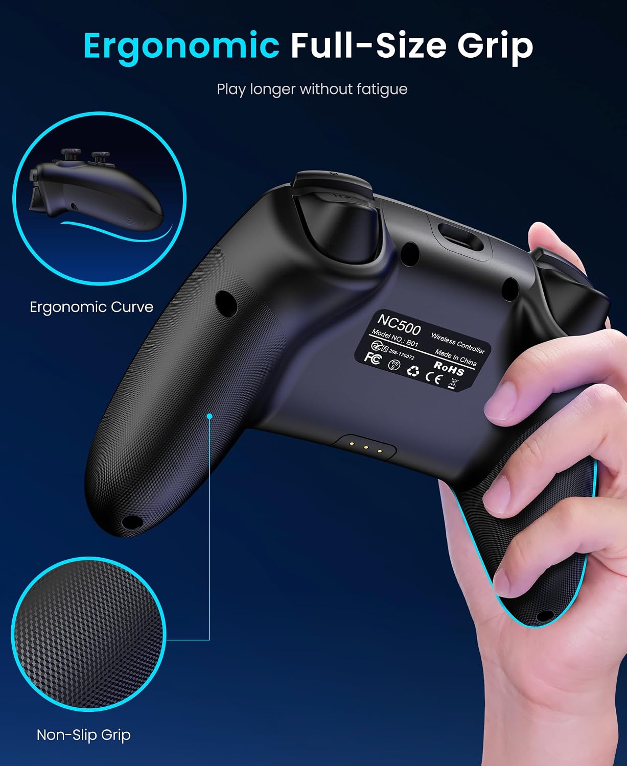Detalle de HELLCOOL Hall-Effect-Joysticks Switch Controller – kabellos, RGB, 6-Achsen-Gyro, 1000 mAh
