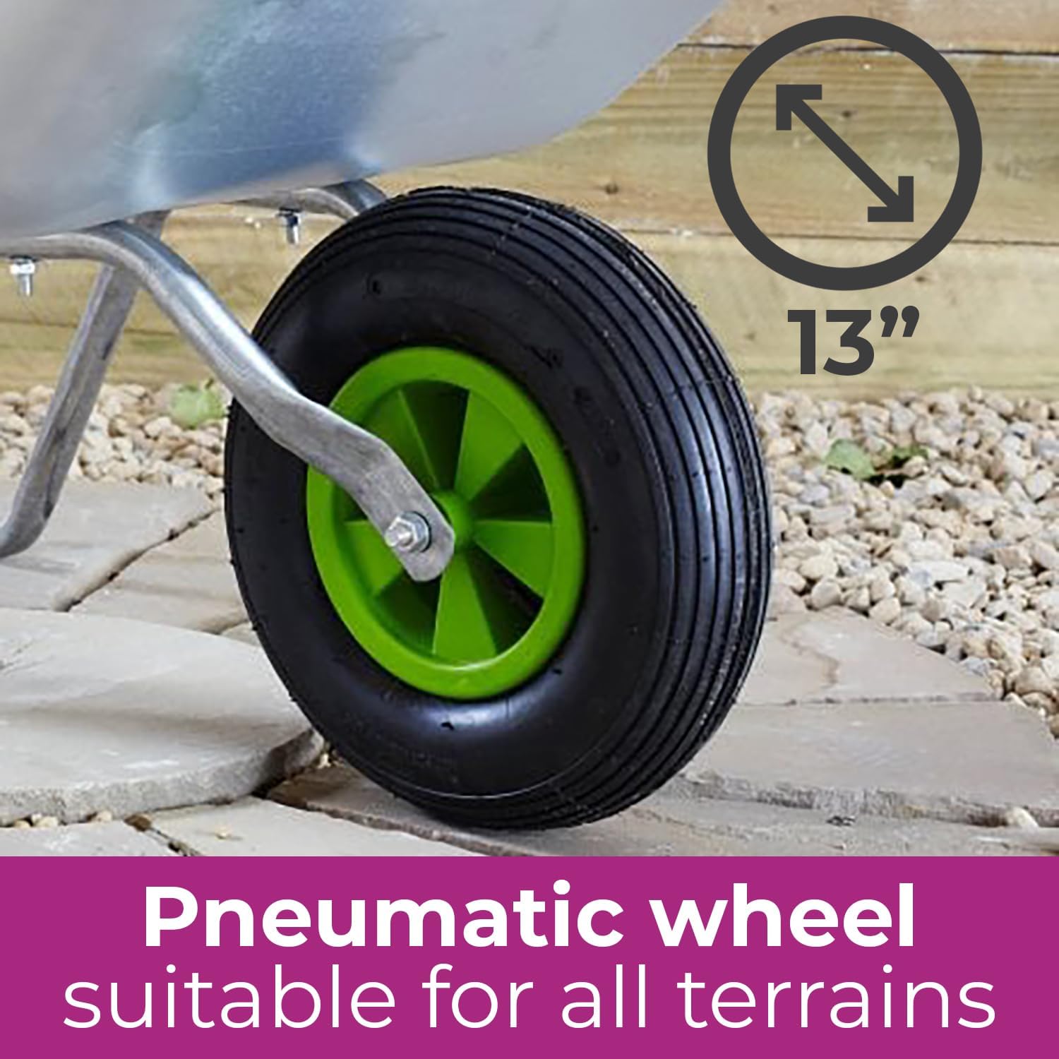 Thumbnail 4 de Neo Wheelbarrow Home Garden Cart Galvanised Metal with Pneumatic Tyre Silver (65L)