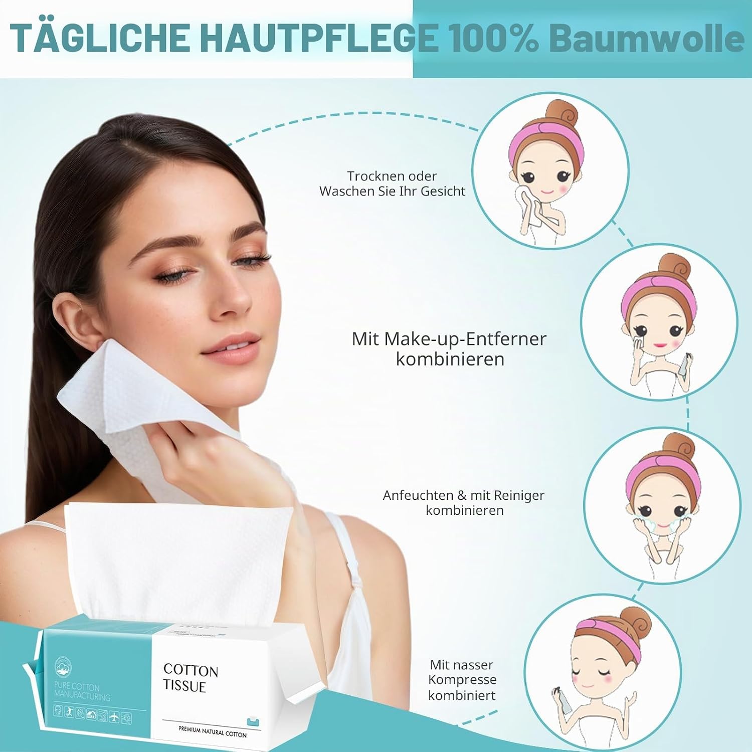 Thumbnail 4 de Gesichtsreinigungstücher 100 Stück Baumwolle