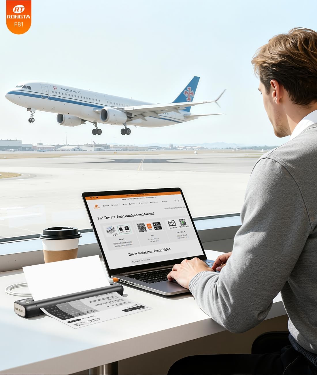 Detalle de Rongta F81 Portable Wireless Thermal Printer (Bluetooth, Inkless) for Travel, School & Office