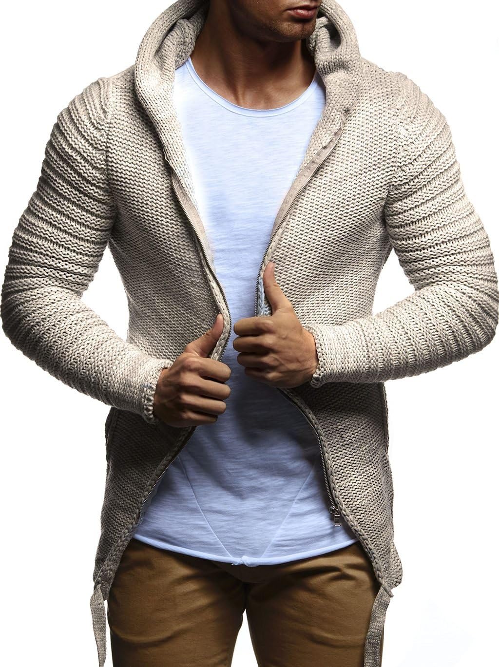 Detalle 2 de Leif Nelson LN20741 – Hoodie cardigan zippé en tricot à capuche pour homme