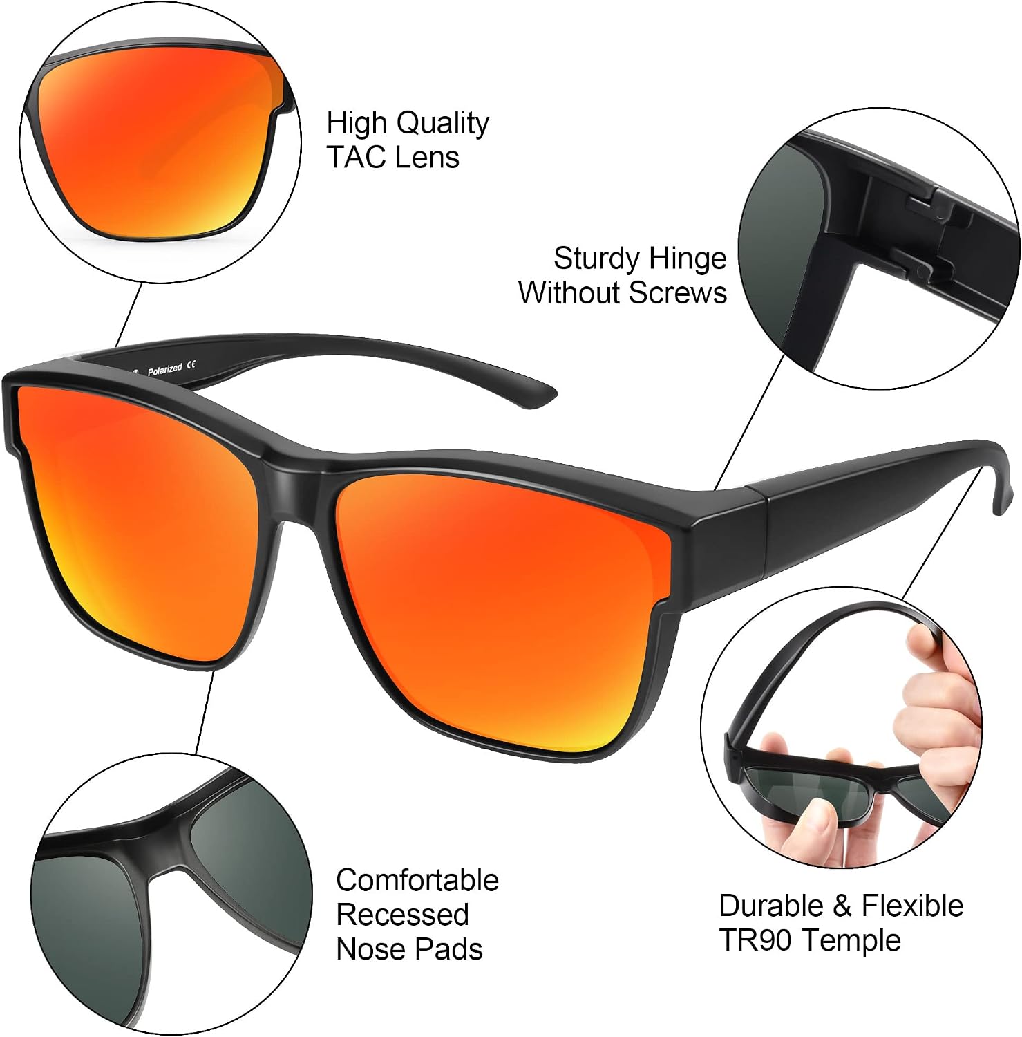 Detalle de URUMQI Überzieh-Sonnenbrille für Brillenträger (UV400, polarisiert) – beige Schildpatt-Optik