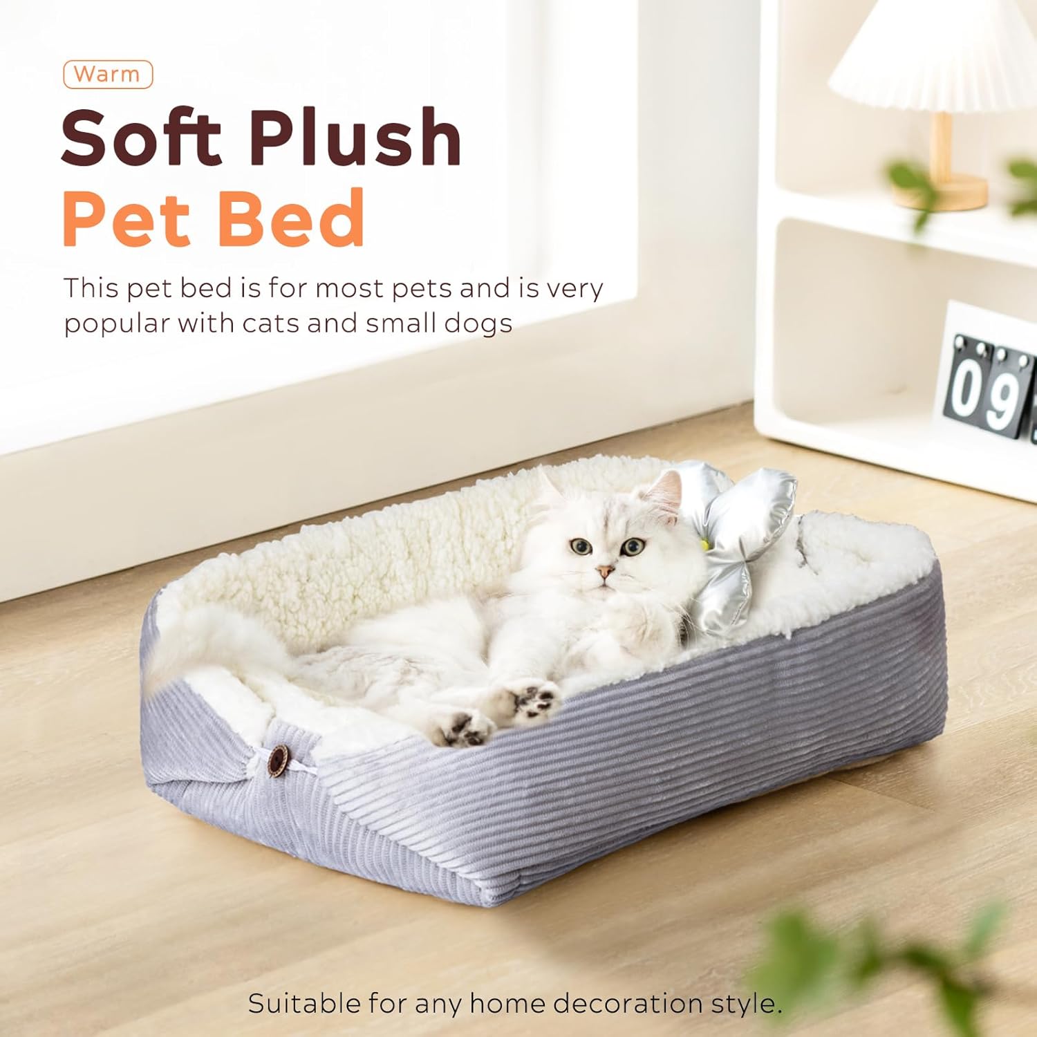Detalle de MAIYADUO Weiches Katzenbett 60x45 cm 2-in-1 – kuscheliges, waschbares Nest- und Katzenbett für kleine Katzen und Hunde