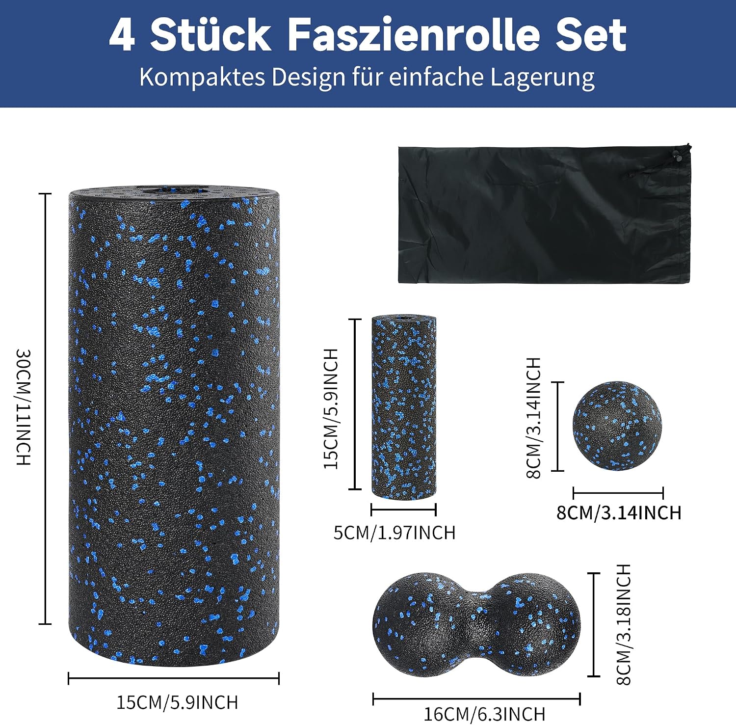 Detalle 2 de 4er-Set Faszienrolle-Set mit großer & kleiner Rolle, Erdnussball und Einzelball (inkl. Aufbewahrungstasche)