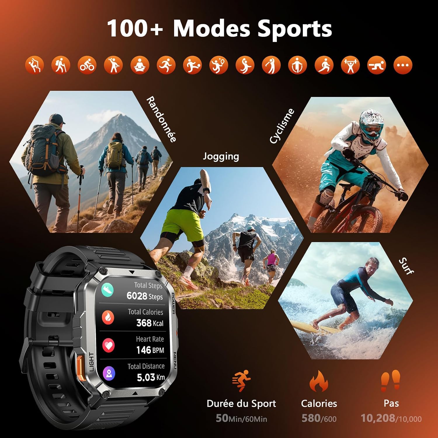 Thumbnail 5 de Blackview W70Pro Montre Connectée pour Homme — 100 jours d’autonomie, boussole et lampe torche