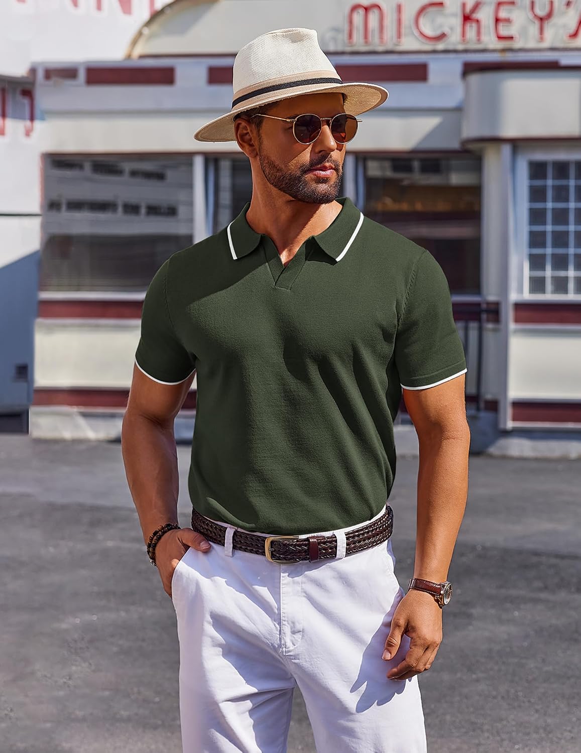 Detalle de COOFANDY Men's Polo Shirt - Short Sleeve Knit Polo with Vintage Golf Charm
