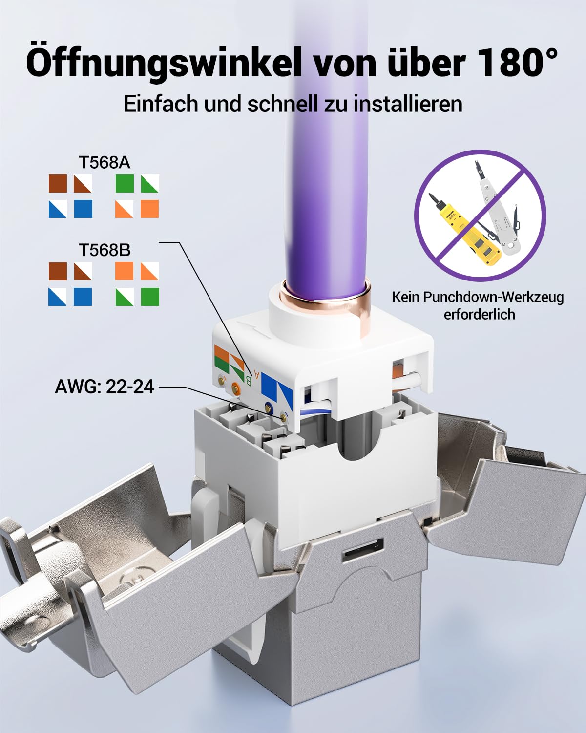 Detalle de VCELINK 4x CAT7 Keystone RJ45 Modul Buchse – voll abgeschirmte RJ45 Keystone-Buchsen für Patchpanel und Netzwerkdose