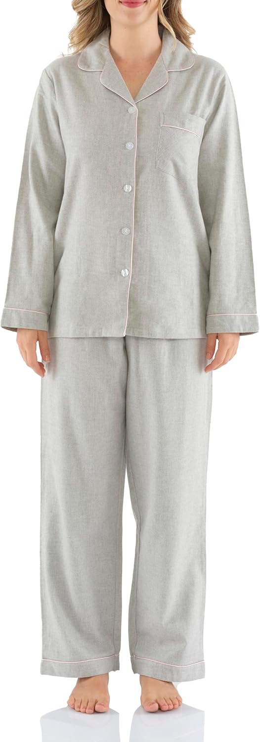 Detalle de Magnolia Lounge Schlafanzug Damen Lang – 100% Baumwoll-Flanell, extra warm