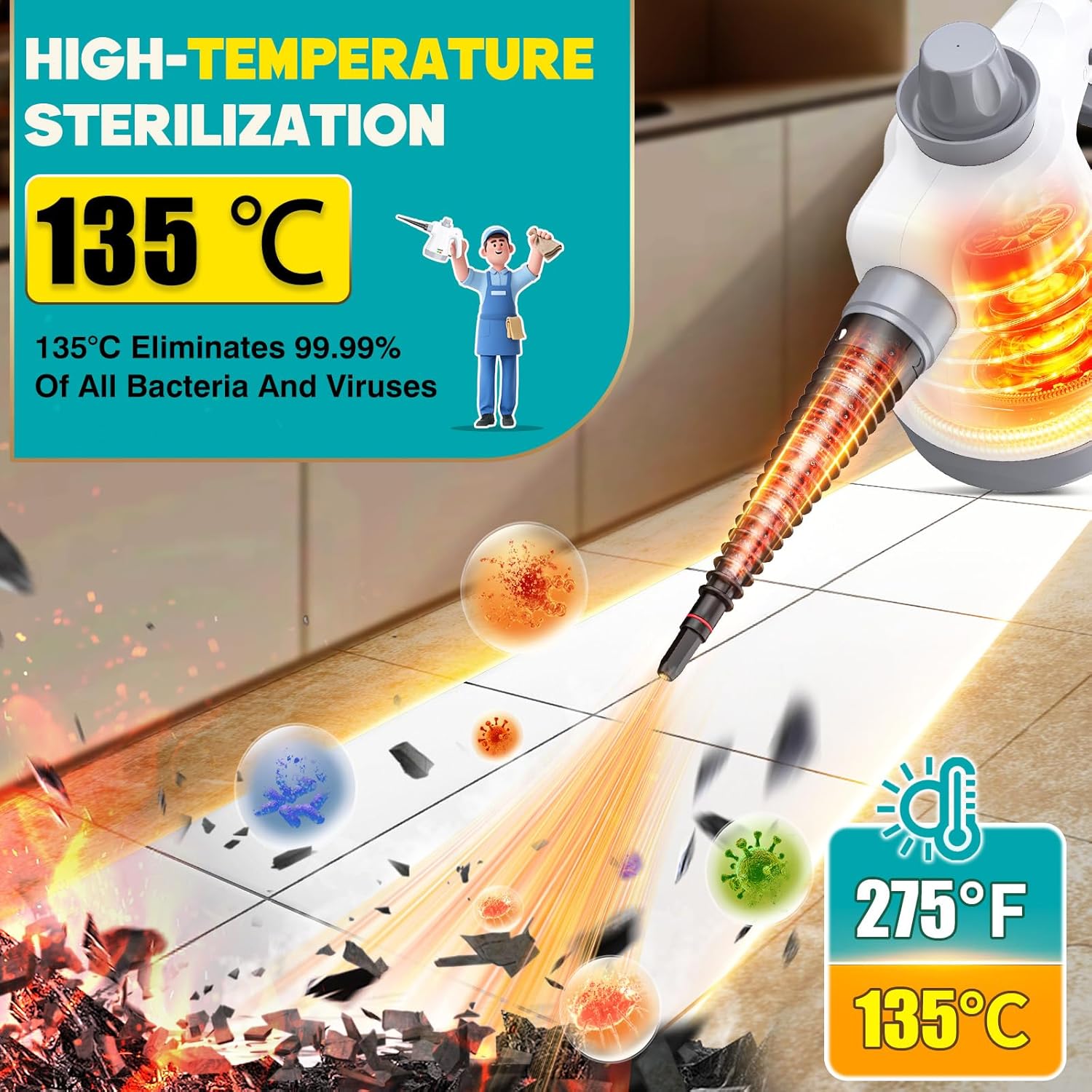Thumbnail 1 de Rolipo Handheld Steam Cleaner (1050W) with 12 Accessories & Safety Lock